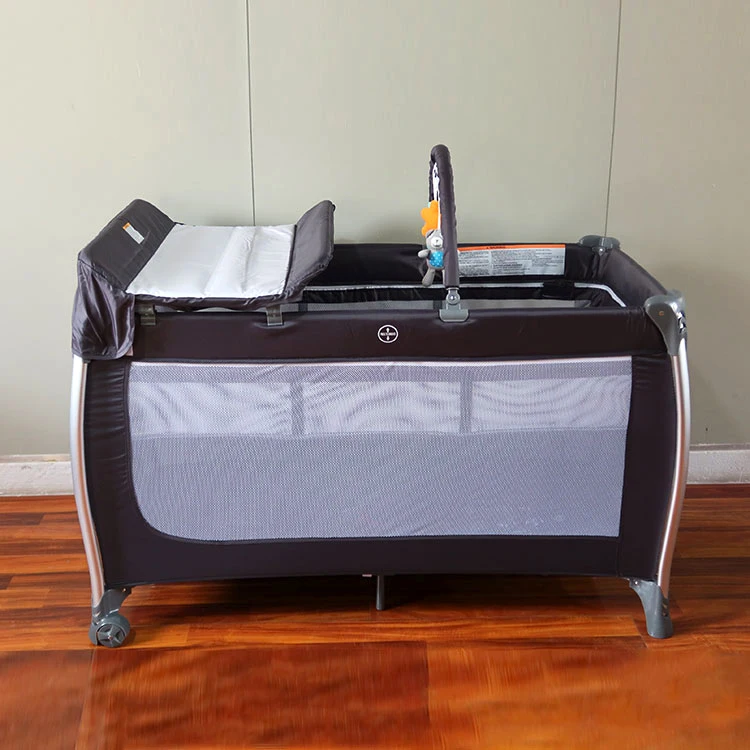 OEM ODM Wholesale Metal Baby Cot Bed Portable Baby Playpen with Removable Selected Aluminum Feet Tube Outside