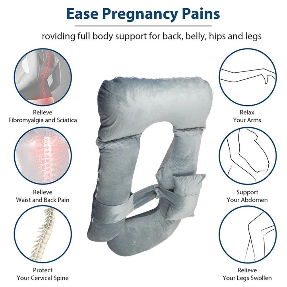 3 in 1 Pregnancy Pillow Soft Velvet Pillowcase U Shape Maternity Belly Pillow for Pregnant Women and Side Sleeper
