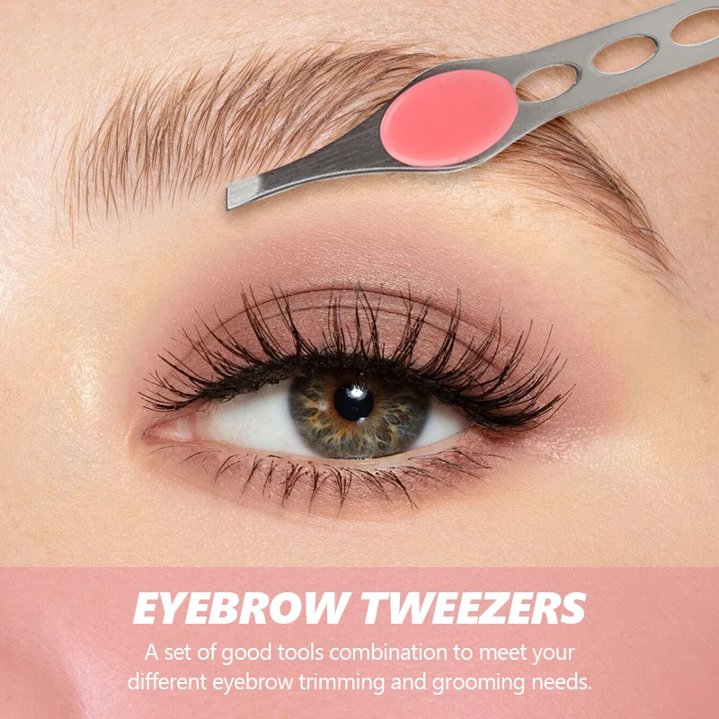 U-Shaped Stainless Steel Slant Flat Sanding Eyebrow Clip Eyelash Tweezer Eyebrow Tweezer With Silicone Handle