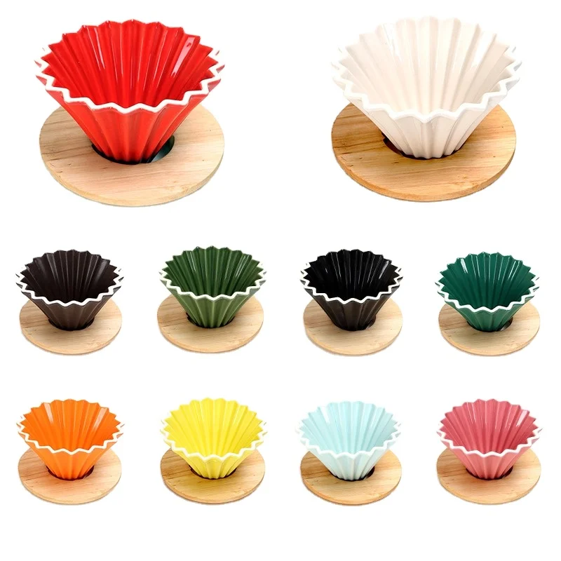 Ceramic handmade coffee filter cup multi-color supply funnel drip cake cup Origami Dripper