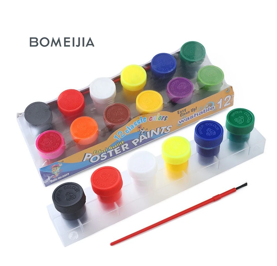 BOMEIJIA 12colors 20ml OEM Poster Color Paint Set Classic Washable With Plastic Paint Brush