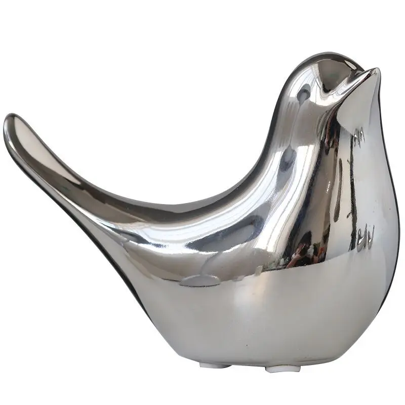 wholesale small animal crafts statues home table decors modern silver bird decorative sculpture ceramic bird figurines ornaments