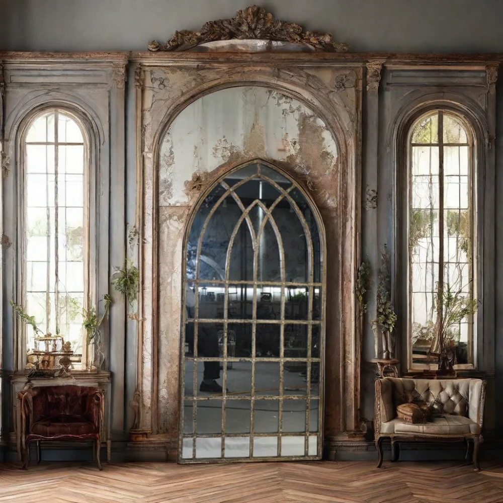 Wholesale Vintage Shabby Chic Arch Window Mirror Large Rustic Framed Stand Mirror for Home Decor Iron and Wood Frame