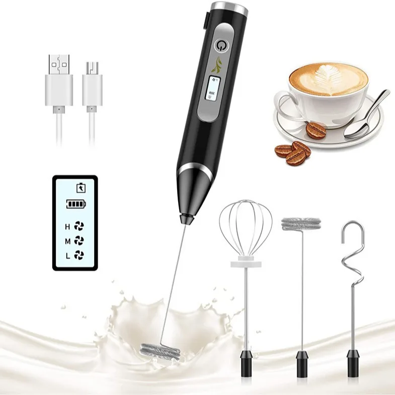 2024 New Arrival Milk Frother Handheld 3 Heads Electric Whisk Drink Foam Mixer