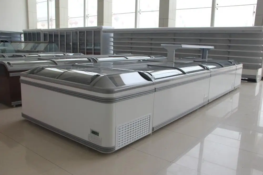 Island freezer glass door chest freezers commercial deep freezer butchery shop