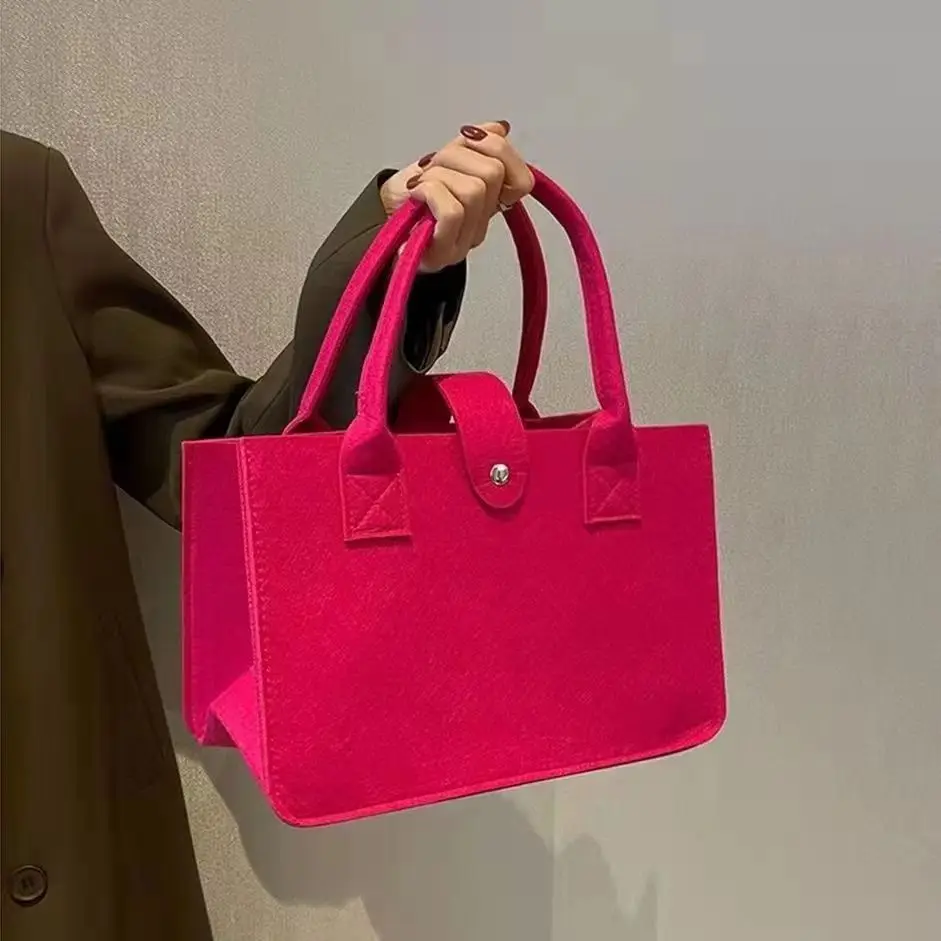 New Felt Messenger Bag With Button For Women Casual Solid Color Large Capacity Handbag Females Shopping Bags Tote Handle Bag