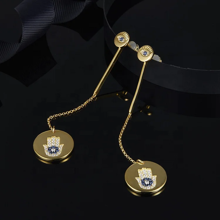 Customized 14k gold plated 925 sterling silver trendy personalized evil eye drop earrings with zircon