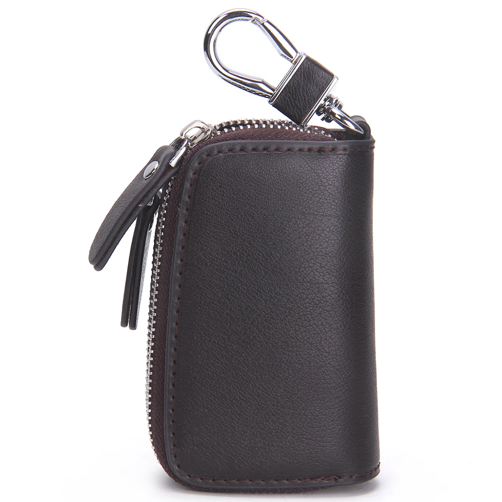 design your own logo wholesale New Double Zip Men Genuine Cow Leather car key case holder key chain wallet Car Key Wallets