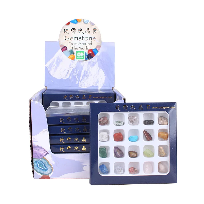Natural 7 Chakra Crystal Stone Tumbled Different Mineral Rock Crystal Gemstone Set BOX