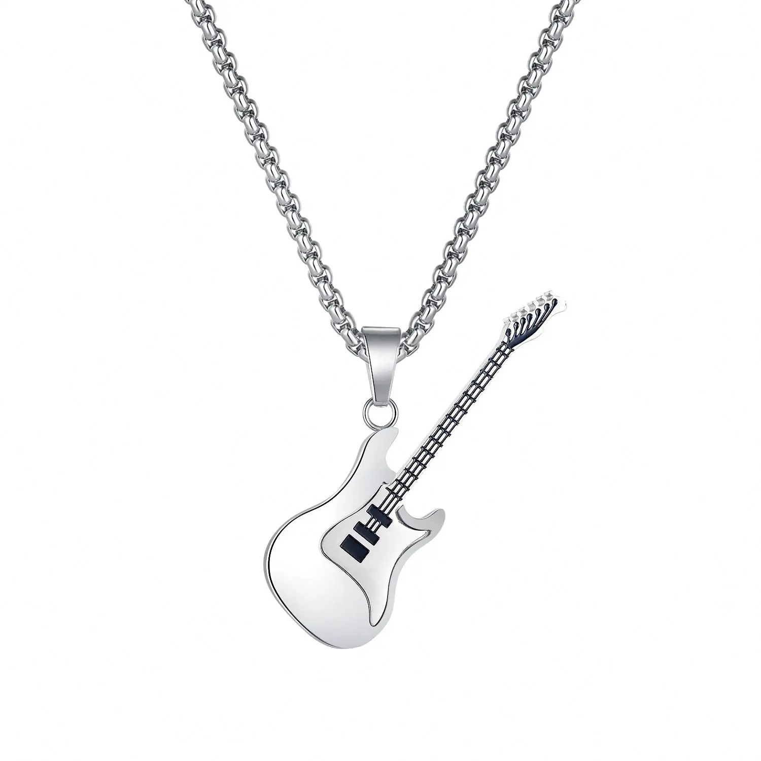 Hip Hop Stainless Steel Guitar Pendant Trendy Necklace Personality Popular Street Classic Men Jewelry