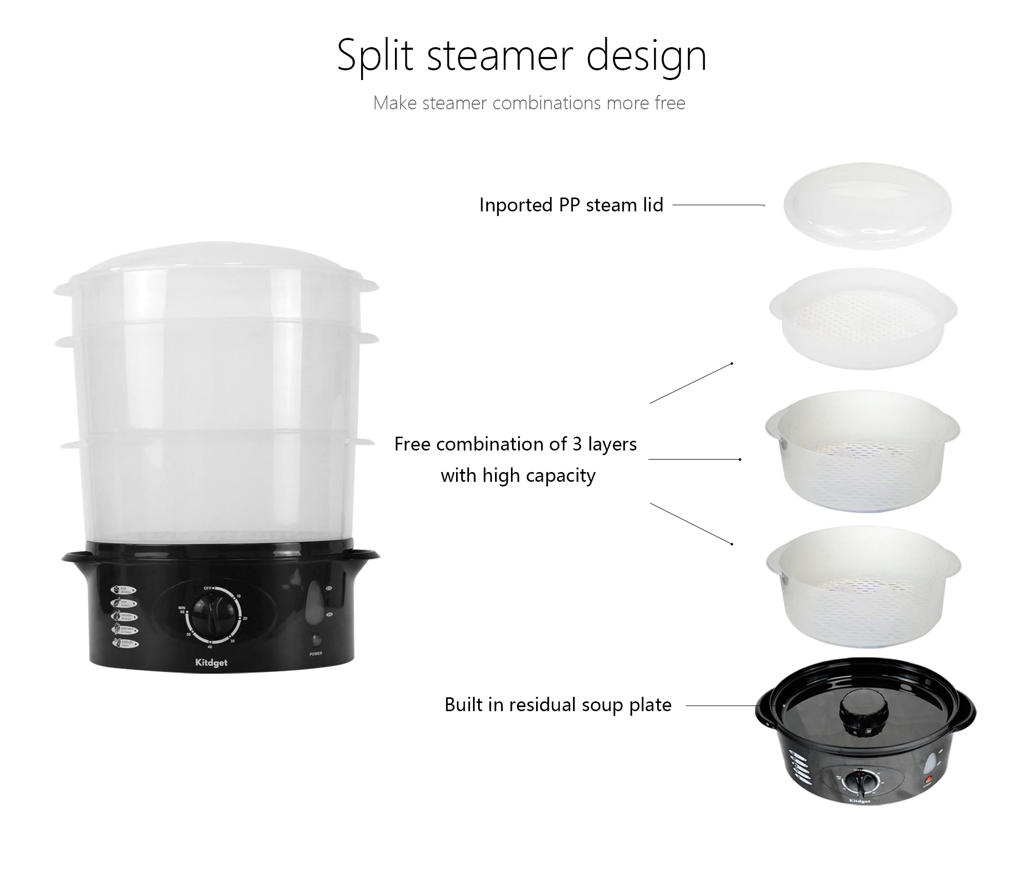 Hot Sales Wholesale Cuisseur A La Vapeur 3 Layers Plastic Electric Steamers Hot Pot Fish Electrical Food Steamer  For Cooking