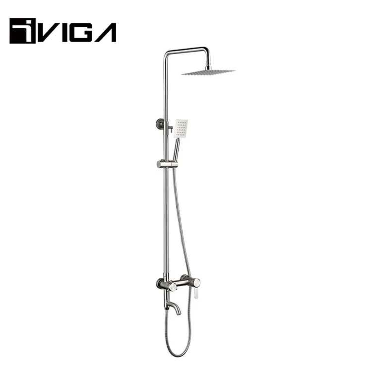 Europe Modern Bathroom Wall Mounted Exposed Chrome SUS Shower Column Water Mixer Tap Set