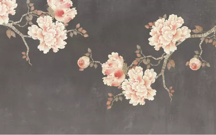 high quality wall panel hand painted silver foil red peony flower wallpaper