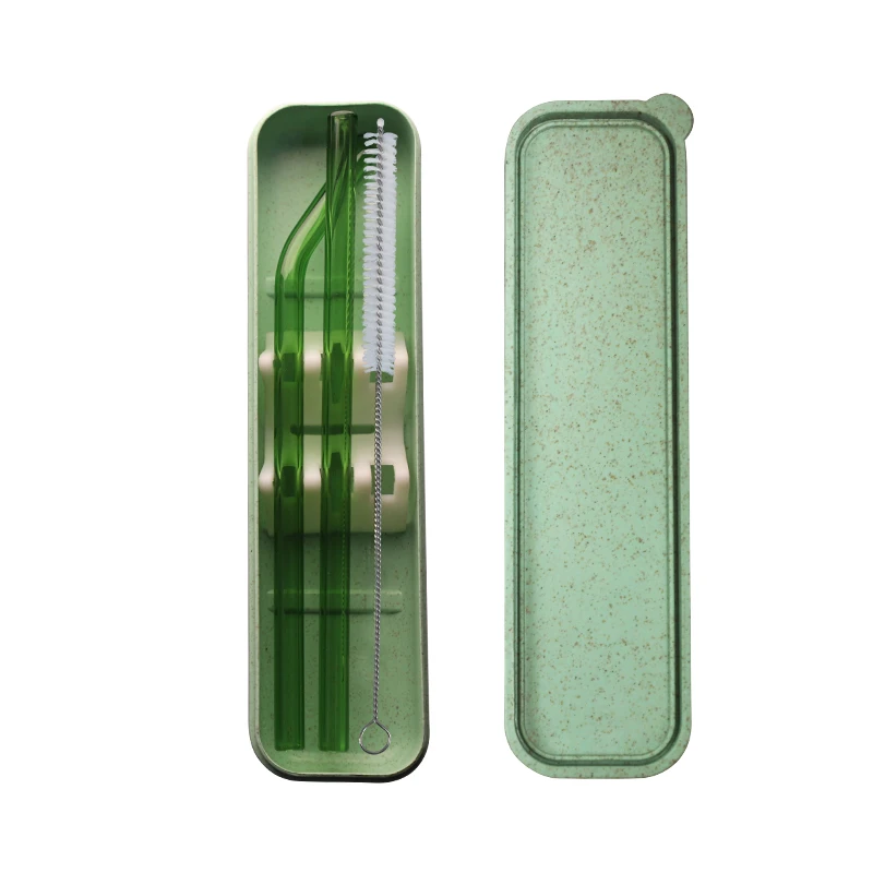 Factory made  reusable drinking color straight  reusable wheat glass straw packaging set