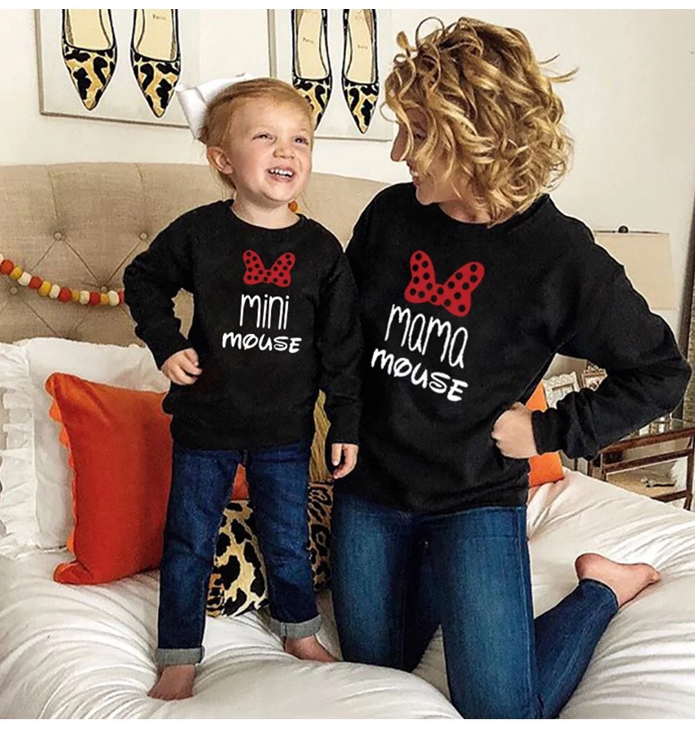Custom Sweatshirt High Quality Matching Family Clothing Outfits Mommy And Me Unisex Emboss Cotton Vintage Crewneck