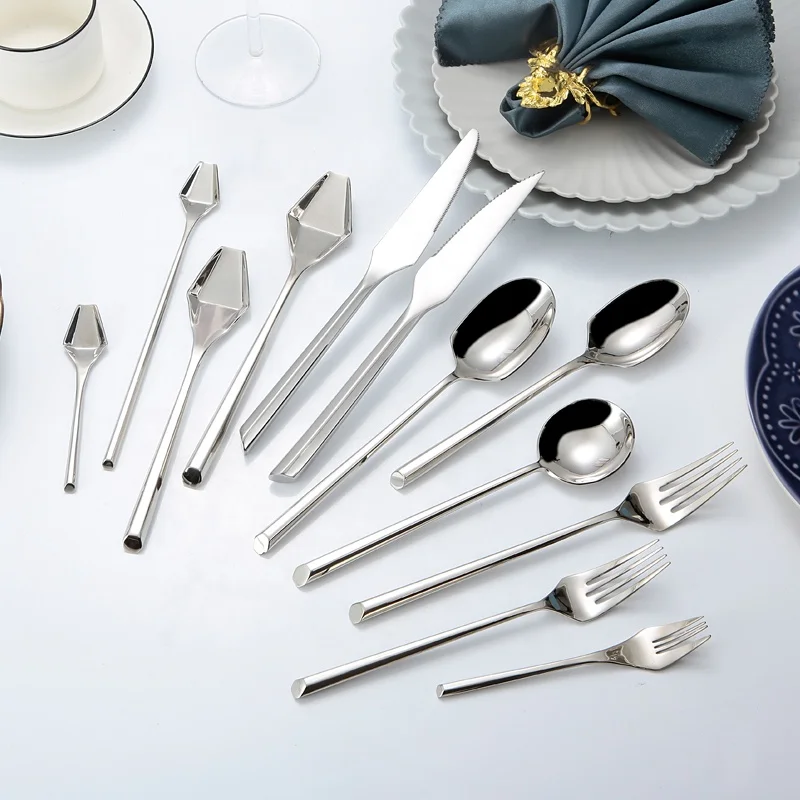 High quality Luxury unique stainless steel 18/10 silver cutlery set for wedding