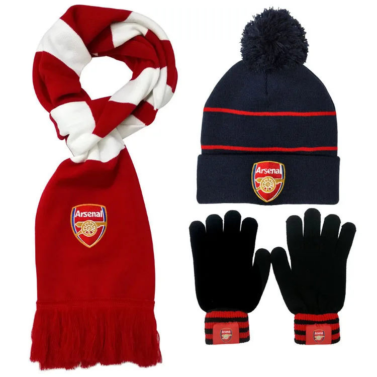 Custom Football Soccer Fan Gift Set Knitted Scarf Gloves Hat sports scarf football team knitted football scarf