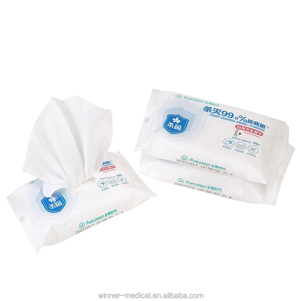 WINNER OEM Premium Wet Wipes 100% Natural Cotton 50 Count Wet Tissue Wipes Lsopropyl Alcohol Wipes For Baby Hand Cleaning