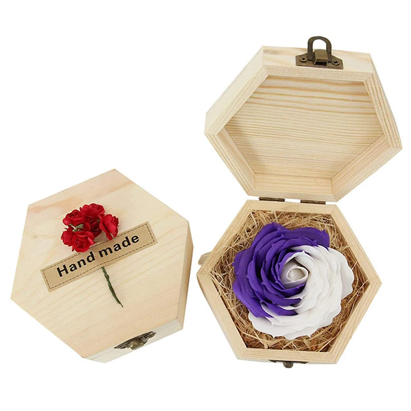 Natural Hexagon Unfinished Wooden Box Wood Storage Box with Hinged Lid and Front Clasp