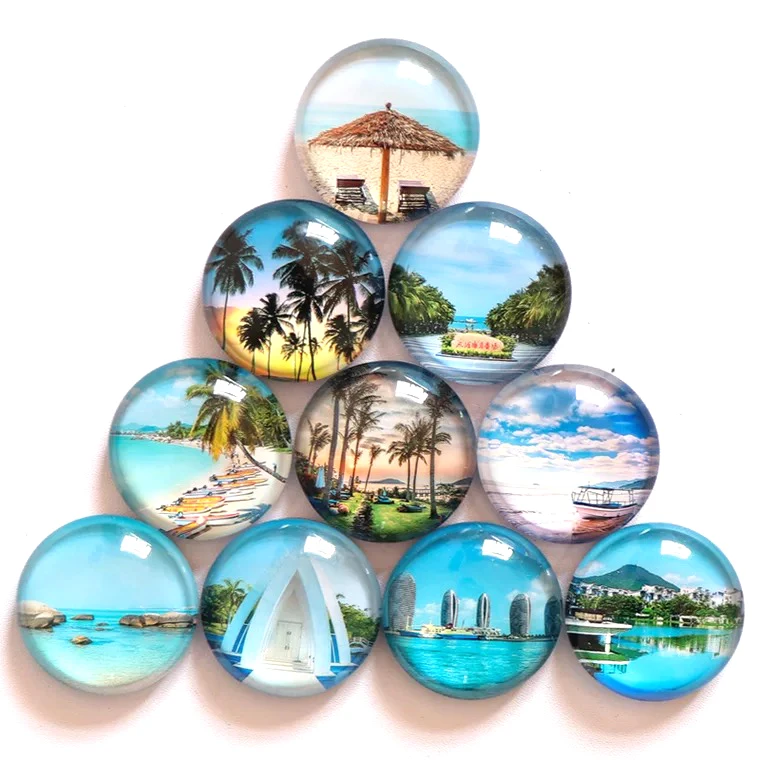 Factory hot sale custom crystal refrigerator magnets printed souvenir glass dome round fridge magnet