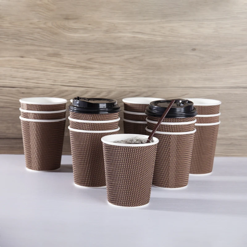 Blank Stacker Silver Ripple Biodegrade Coffee 12 Ripped Paper Cup with Lids Rainbow Printed Hot 20 Oz Black Beverage Recyclable