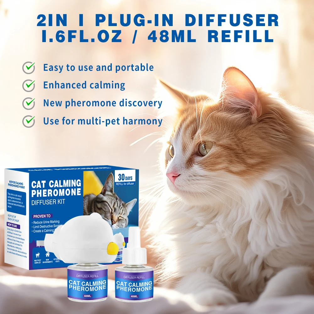 Customized for Different Market 48ML Pet Calming Diffuser Refill with Plug-in Kit for 2 Bottles