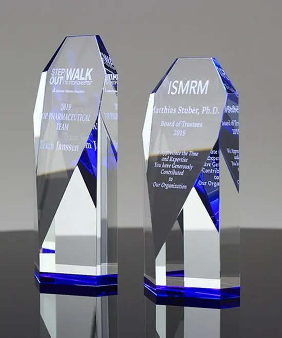 Hitop design Etched Ice Peak with Custom Text Logo Engrave Crystal Award K9 crystal Trophy Plaque Souvenir