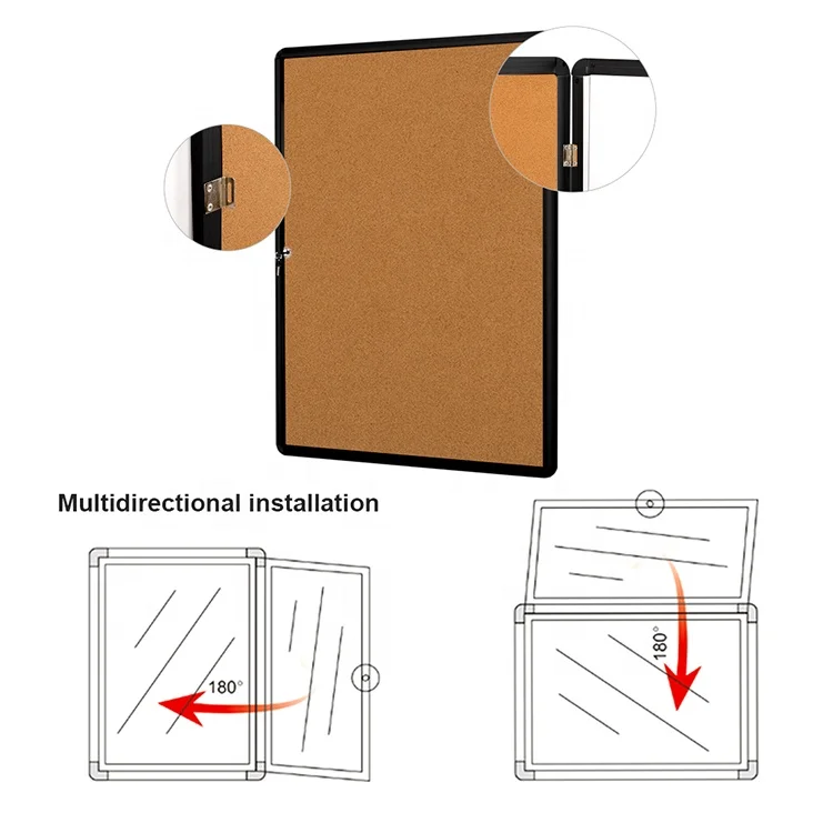 
Shatterproof acrylic door enclosed cork showcase display messages memo board lockable notice bulletin board 
