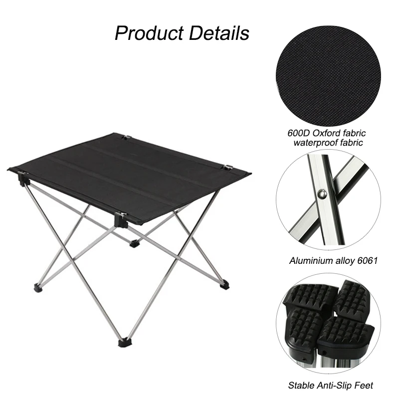 Singda Outdoor Portable Lightweight Table Oxford Cloth Table Top with Aluminum Frame Folding Camping Picnic Table