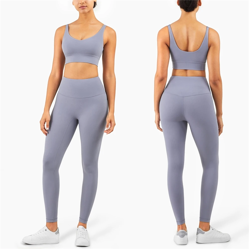Women Yoga Sport Hot Girl Sexy Nude Backless Sense Shockproof Design Push Up Bra Suppliers No Camel Toe With Pocket Legging Set