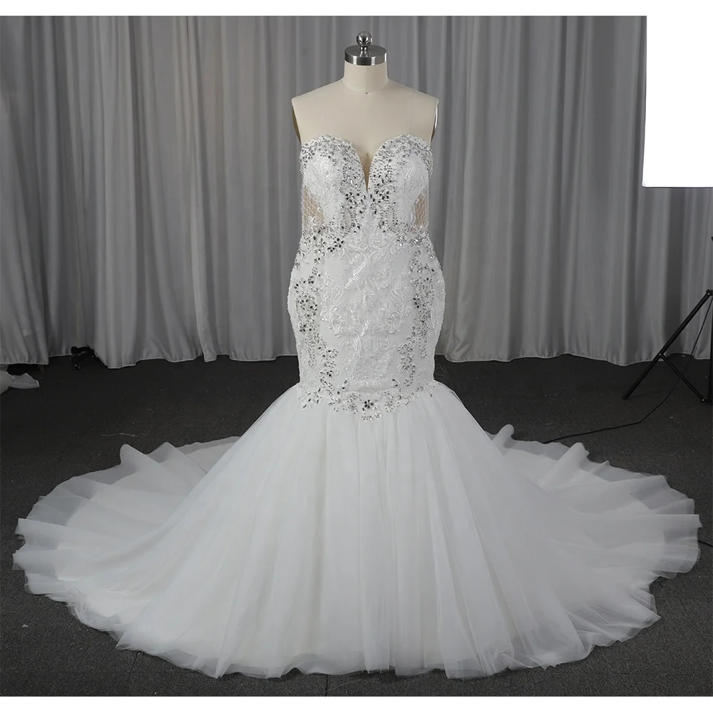 Luxury heavy stones beaded lace applique mermaid wedding dress bridal gown bride to be custom made