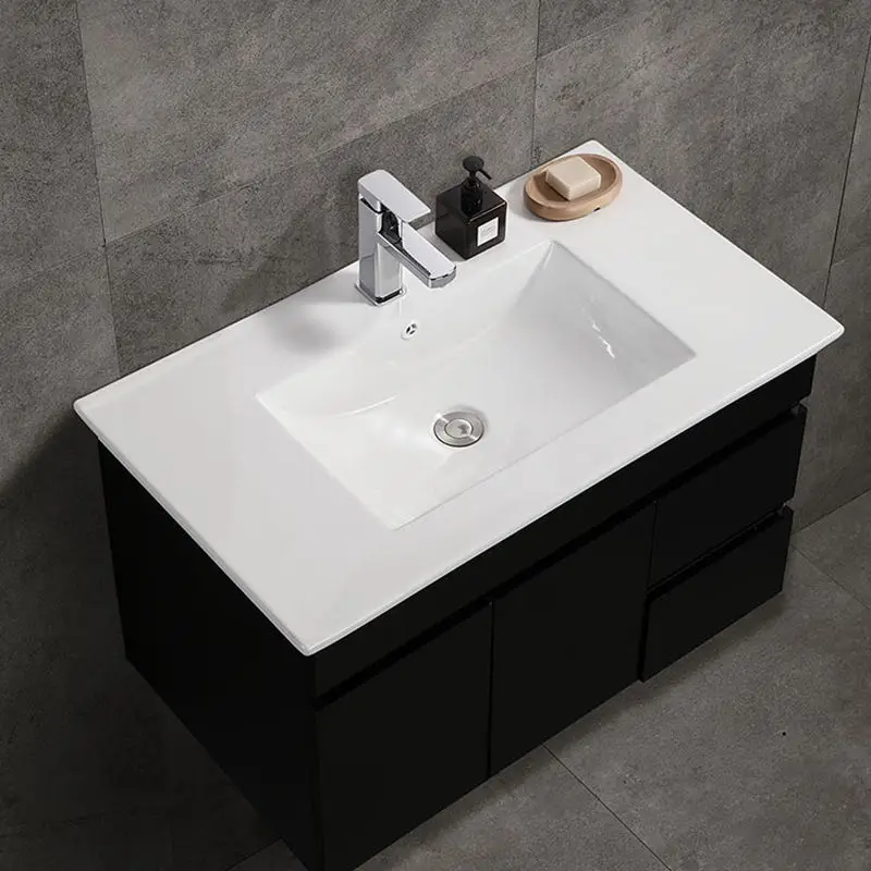 Modern White Ceramic Hotel Wash Hand 9L Wash Basin Rectangular Thin Edge Dresser Single Cabinet Bathroom Sink