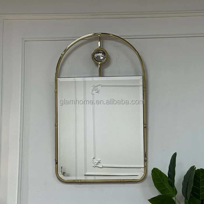Modern steel metal arched hanging shinny gold frame bedroom stainless steel hemisphere wall mirrors home decor