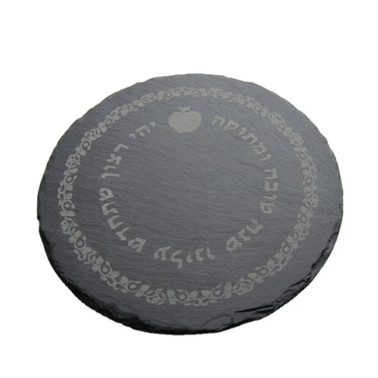 Natural Stone Kitchen Dinner Food Plates Cheese Cutting Board China Goods Wholesale Round Serving High Quality Black Slate Dish