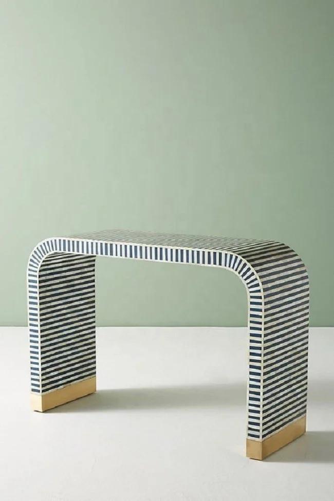 Handmade Bone Inlay Console Table with Brass Indian Living Room Furniture Modern MDF. Bone and Brass. Extendable