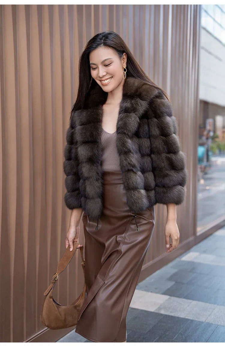 Factory Custom Luxury Real Russian Sable Suit Collar Fluffy Long Style Original Color Casual Winter Fur Coat For Women