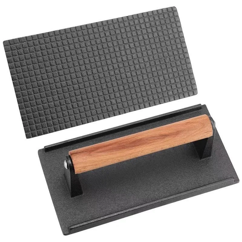 Cast iron press meat plate round rectangular fried steak grill iron plate squid press plate barbecue tool barbecue
