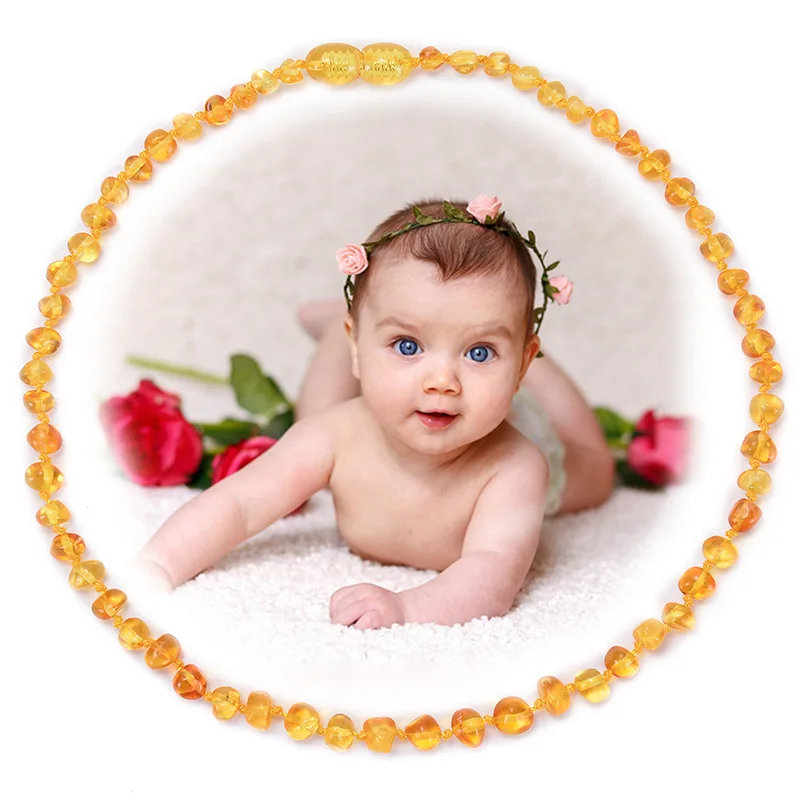 Baroque style safety closure knot Natural Cognac baltic Ember teething necklace for babies