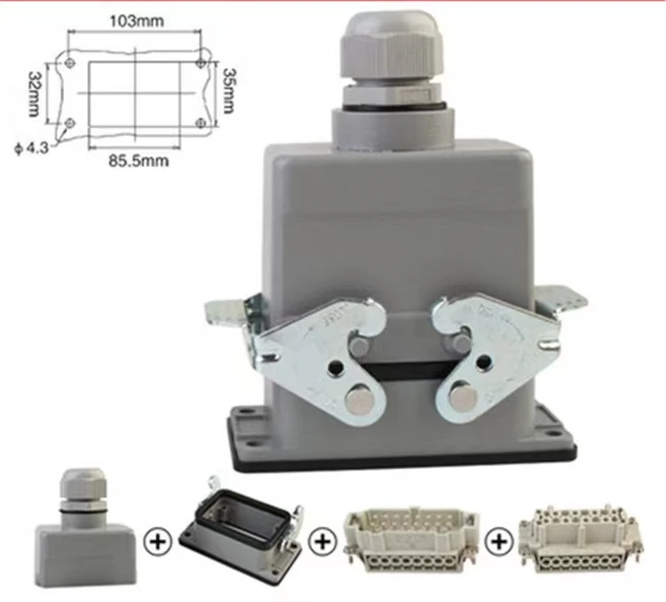 iehc Heavy duty connector HE-6 bit 10 hole 16 pin 24 32 48 core rectangular hot runner waterproof aviation plug socket