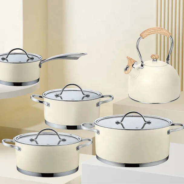 Настраиваемые кухонные кастрюли и сковородки Индукционная посуда из нержавеющей стали набор посуды со стеклянной крышкой