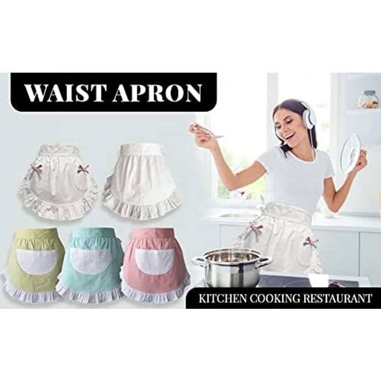 Cotton Apron  DIY Coffee Shop Waist Apron Kitchen Restaurant  Work Clothes Fashion Cute Bow Lace Cooking Apron
