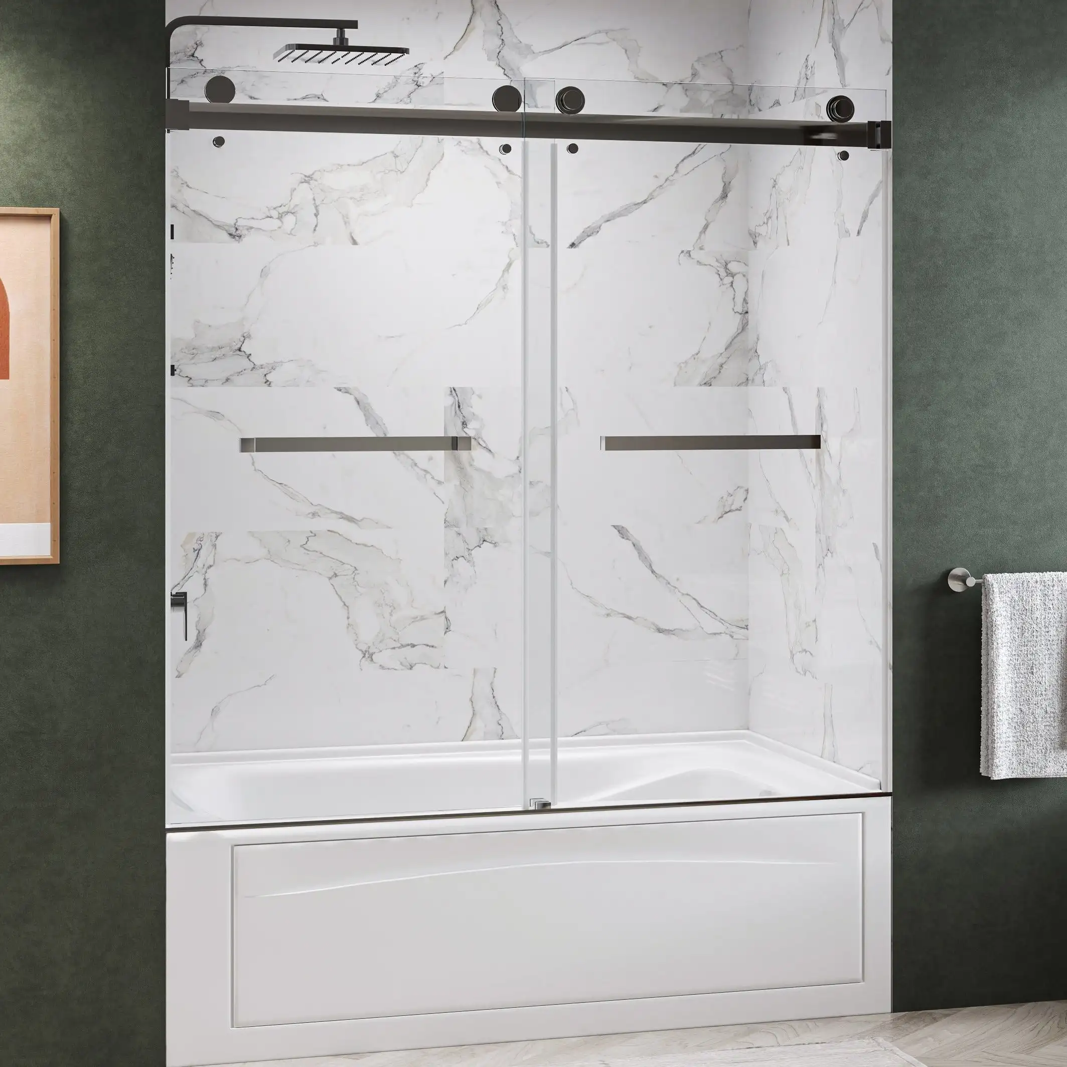 Hot sale shower room glass door roller accessories set 1300-1800mm black custom size glass shower door