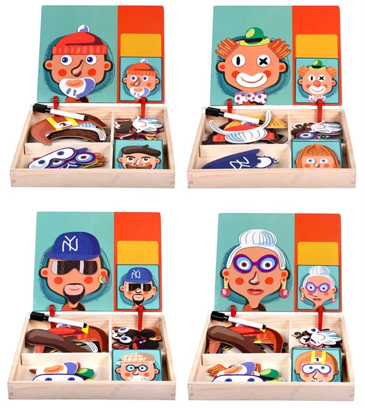 Multifunctional Learning DIY Magnetic Puzzle Drawing Board Educational Wood Toys for Kids
