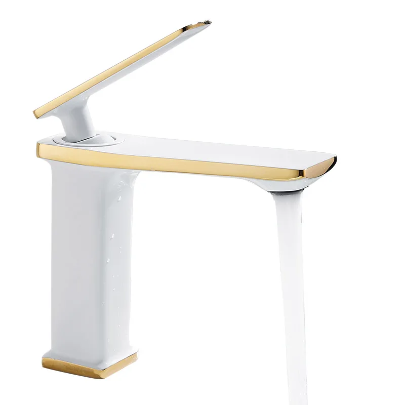 
European Style White Gold Hot Cold Single Lever Wash Face Basin Mixer Brass Bathroom Basin Faucet 