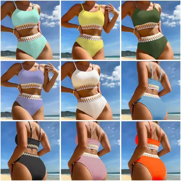 New Style Female Pleated Swimsuit Bikini Set New Triangle Swimwear Beach Wear Bathing Suit Halter Brazilian Women OEM Service