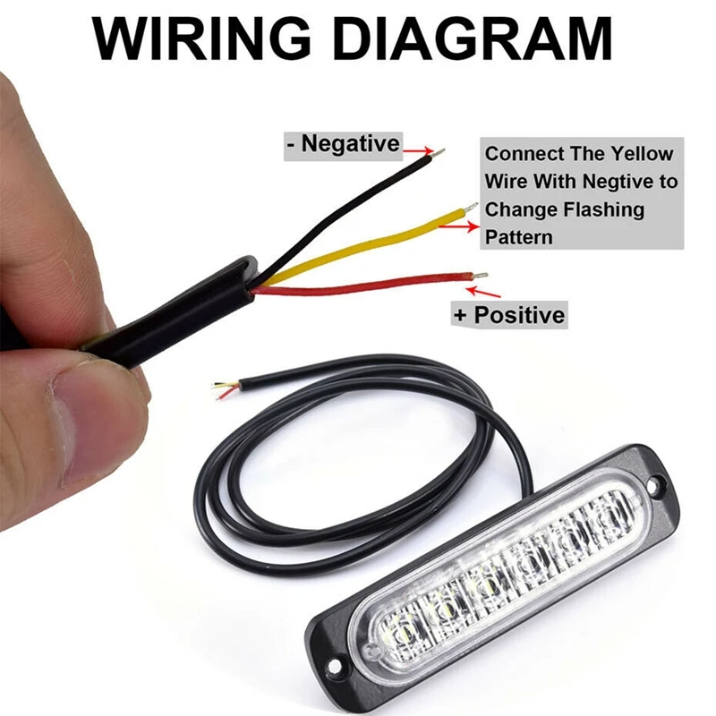 Amber White 6 LED Side Marker Strobe Lights Flash Emergency Warning Hazard Grille Surface Mount Light