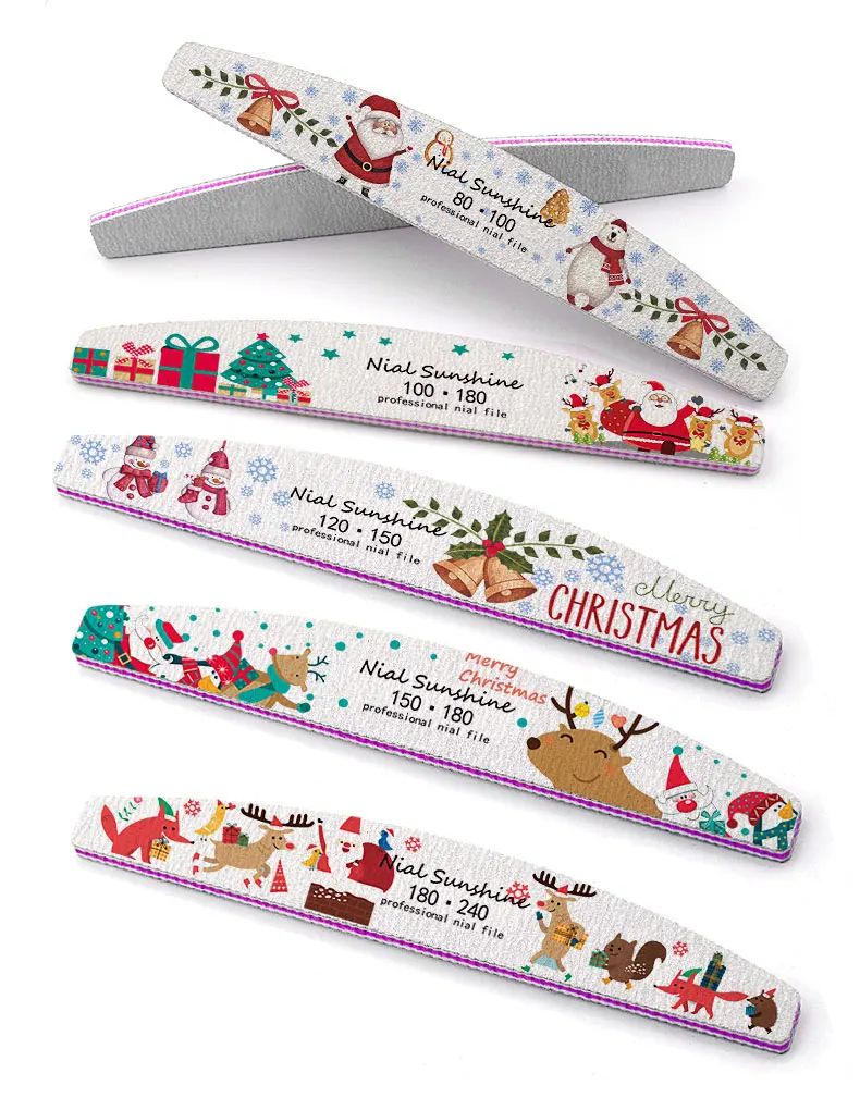 Custom nail files emery purple plastic base eva layer nail finger care half moon buffer file  christmas gifts manicure nail file