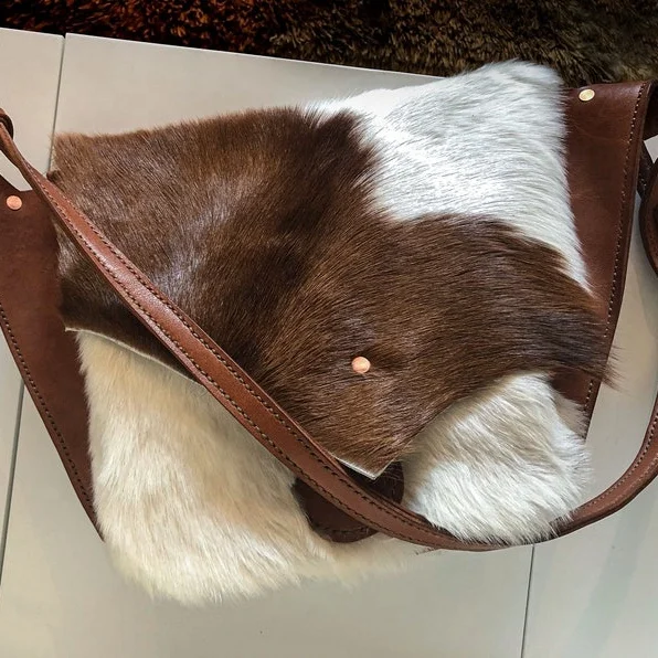 Cowhide Purse Crossbody Hair Handbag Wallet Clutch Black Brown Cow Hide Calf Hide Leather Fur Bag