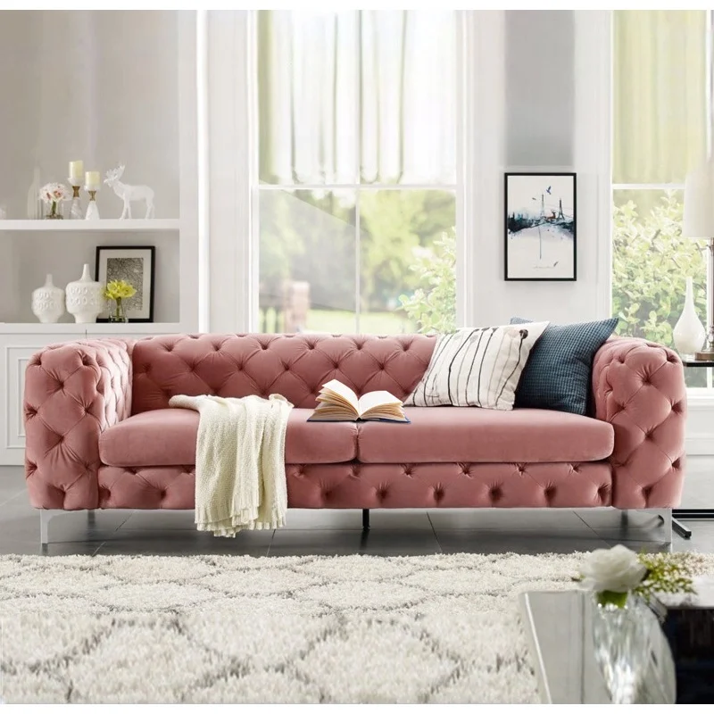 Modern Velvet Chesterfield Sofa Tufted Back Living Room Sofas
