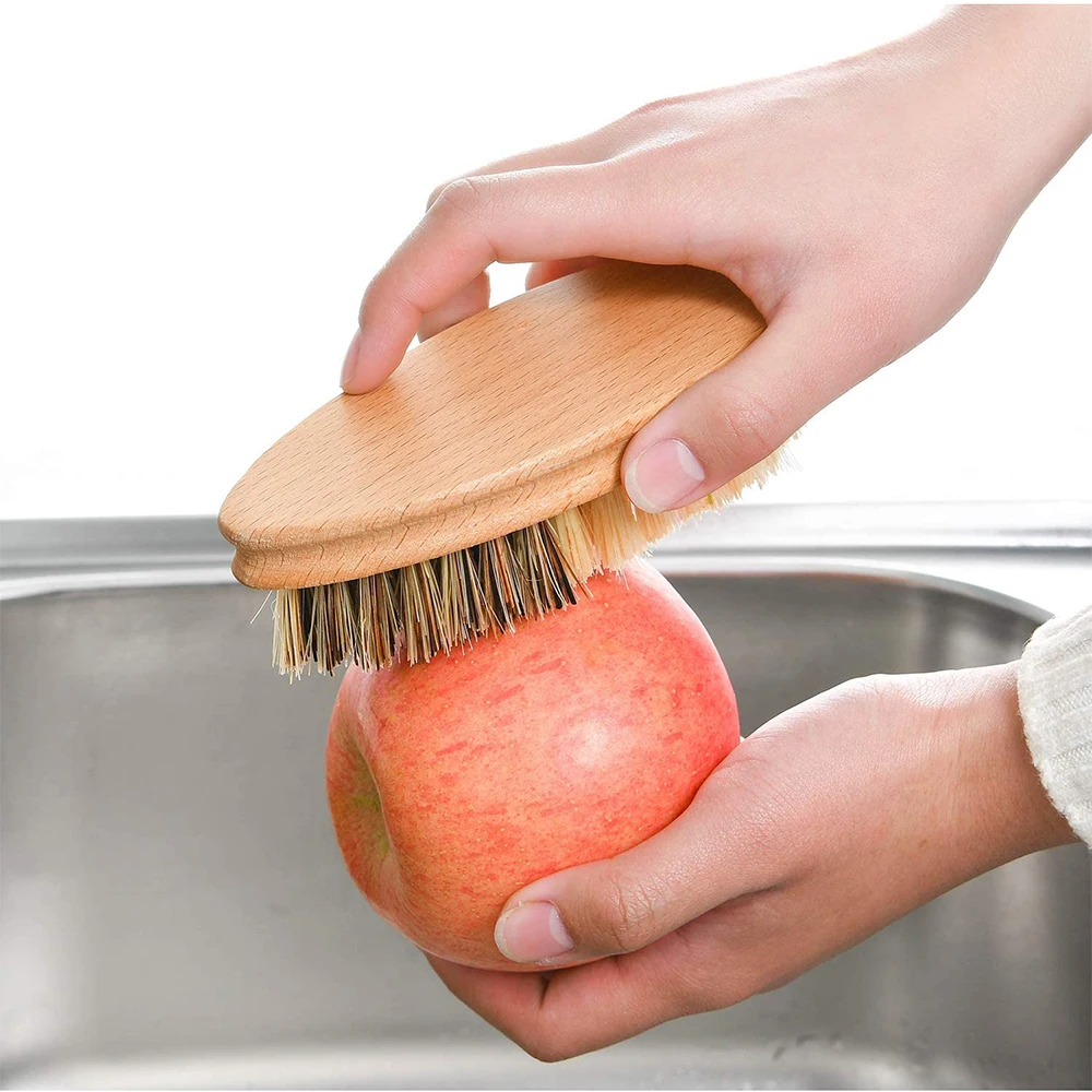 Eco-friendly bamboo wooden tampico coconut bristle kitchen vegetable fruit cleaning brush